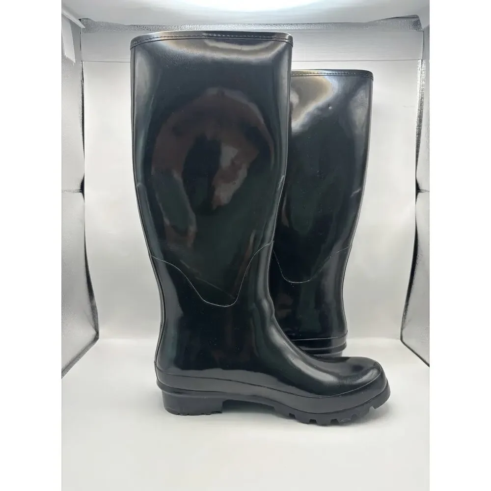 Gianni Bini High Black Rubber Rain Boots Women Size 8